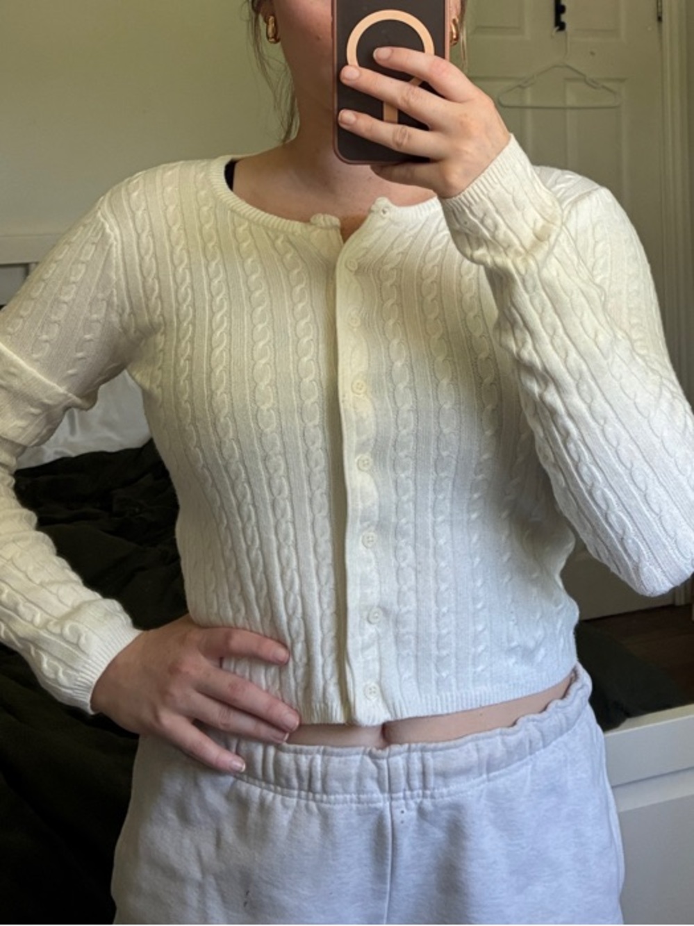 Cream Cable-Knit Button-Front Women’s Sweater